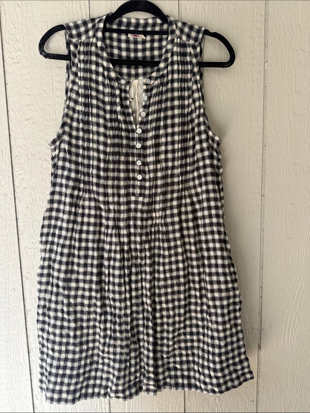 Faherty Black and White Gingham Sleeveless Button Tank Dress